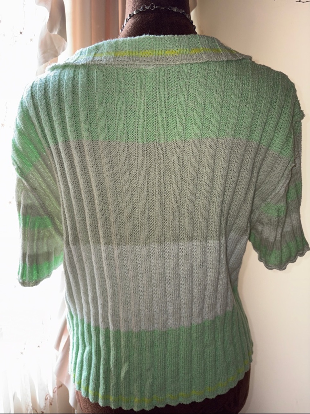 Free People Light Green & Cream Striped Ribbed Button-Up Top - Picture 2 of 2